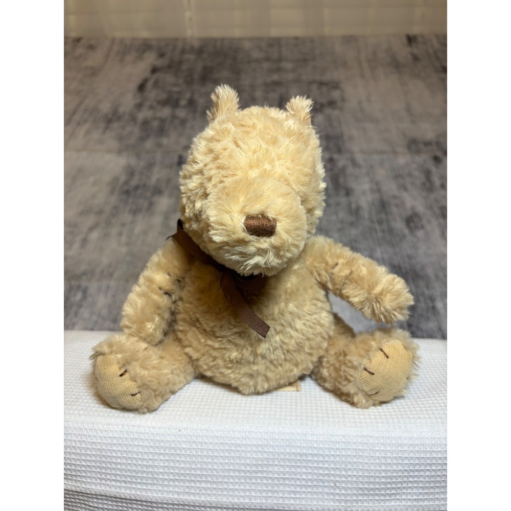 Disney Winnie the Pooh Plush Classic Shaggy Honey Bear Brown Ribbon 10 Inch